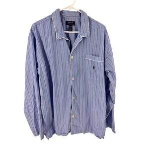 Polo Ralph Lauren Men's Pajama Top Blue Stripe Long Sleeve Button Up Sleepwear L